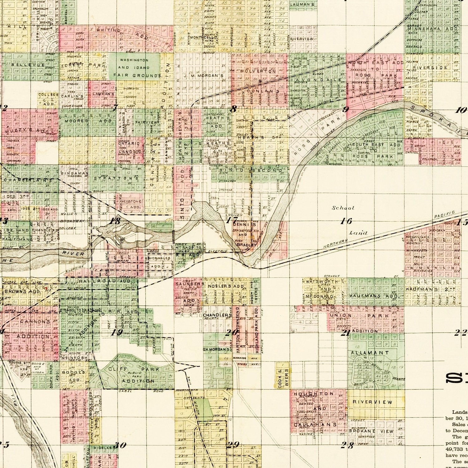 Vintage Map of Spokane Falls, Washington 1890