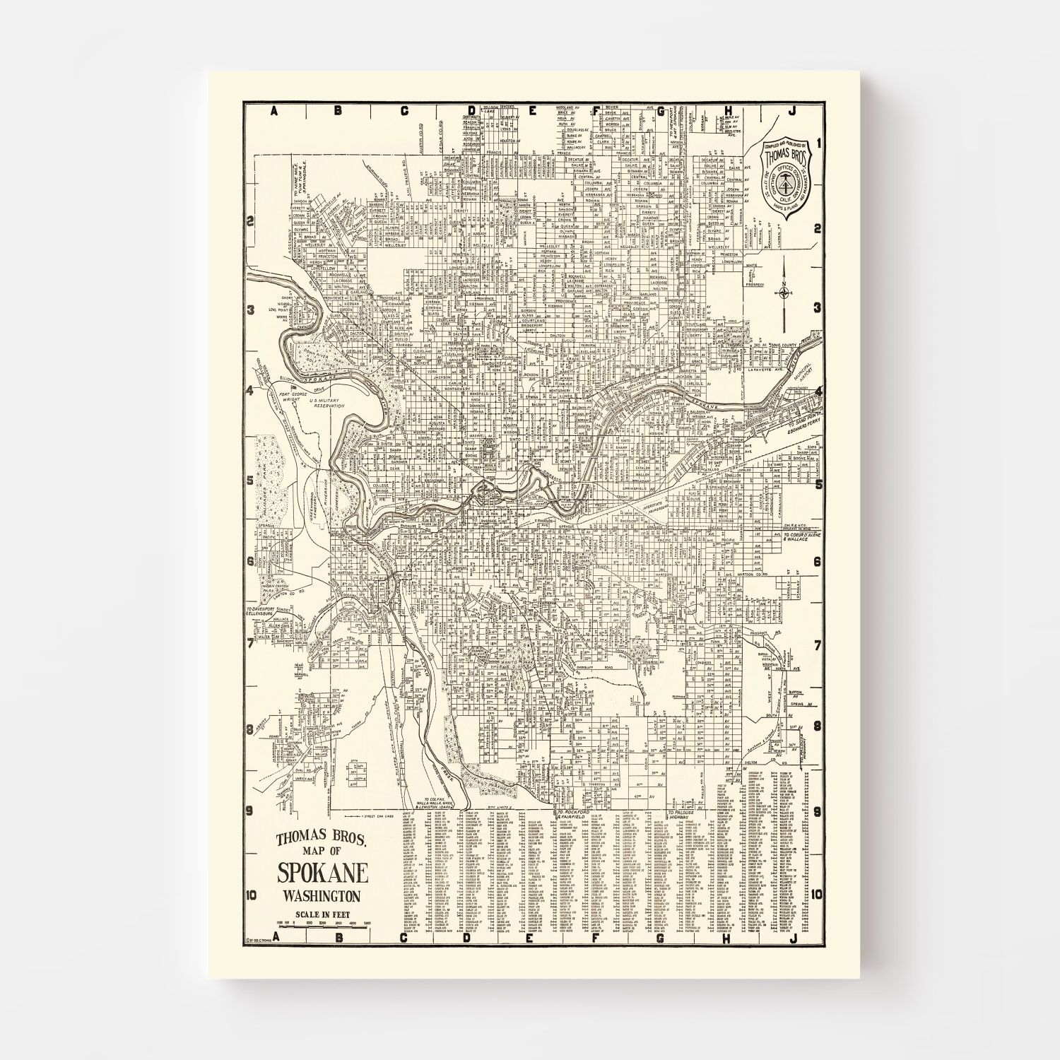 Vintage Map of Spokane, Washington 1920