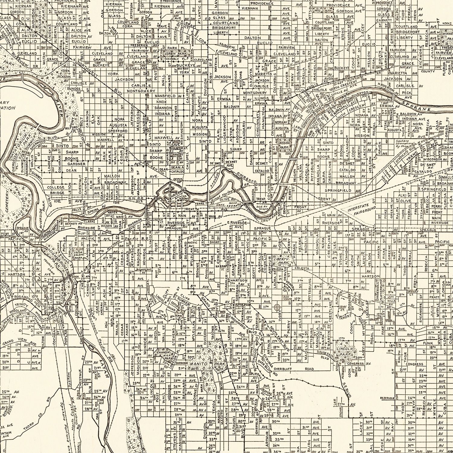 Vintage Map of Spokane, Washington 1920