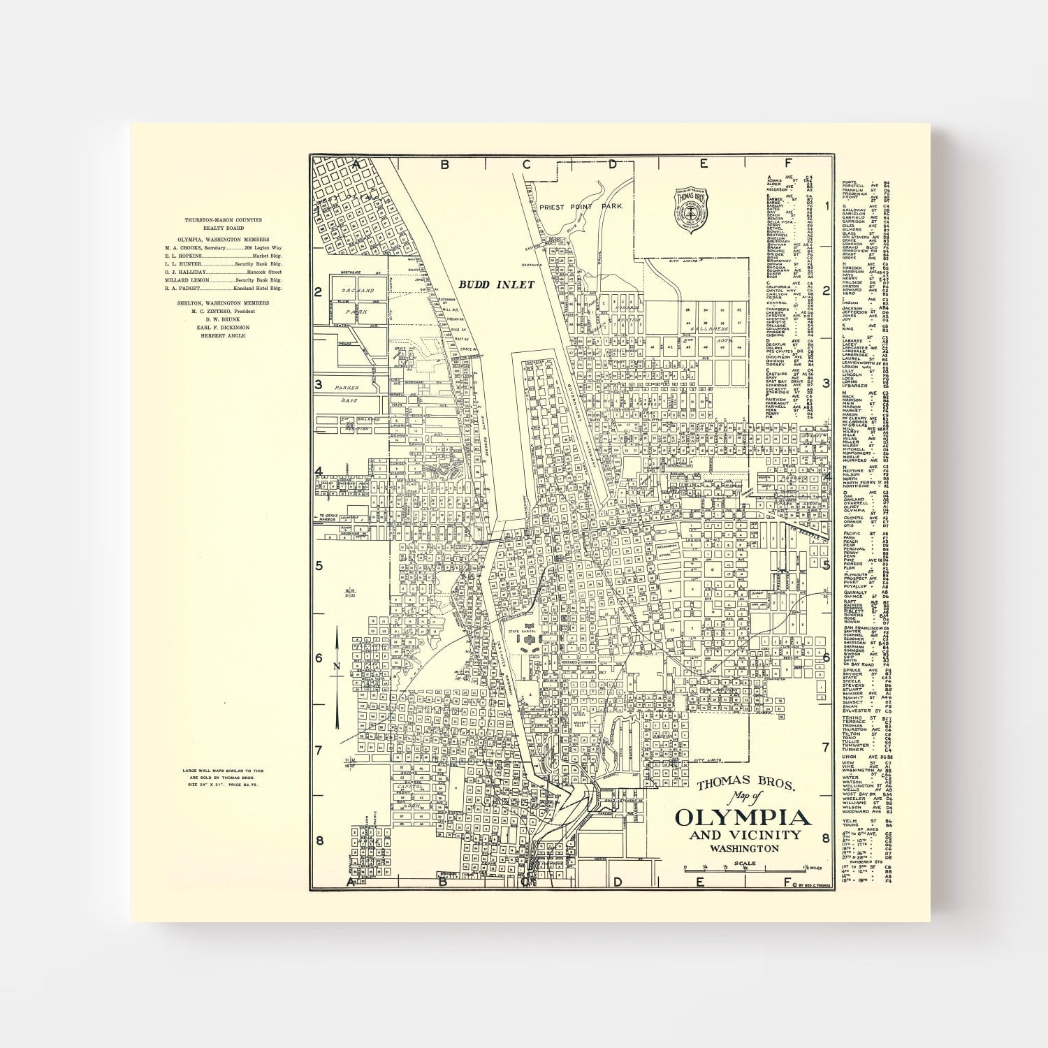 Vintage Map of Olympia, Washington 1920
