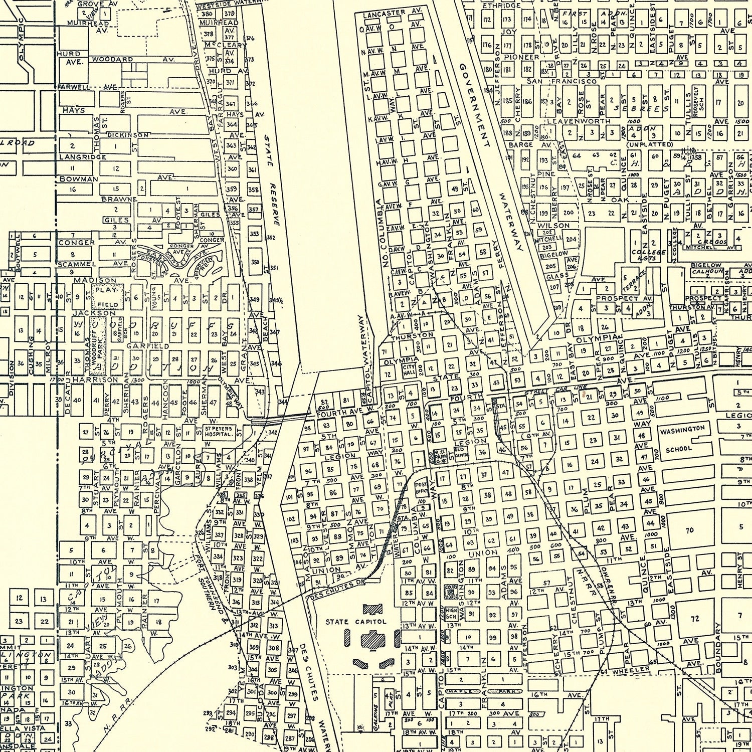 Vintage Map of Olympia, Washington 1920