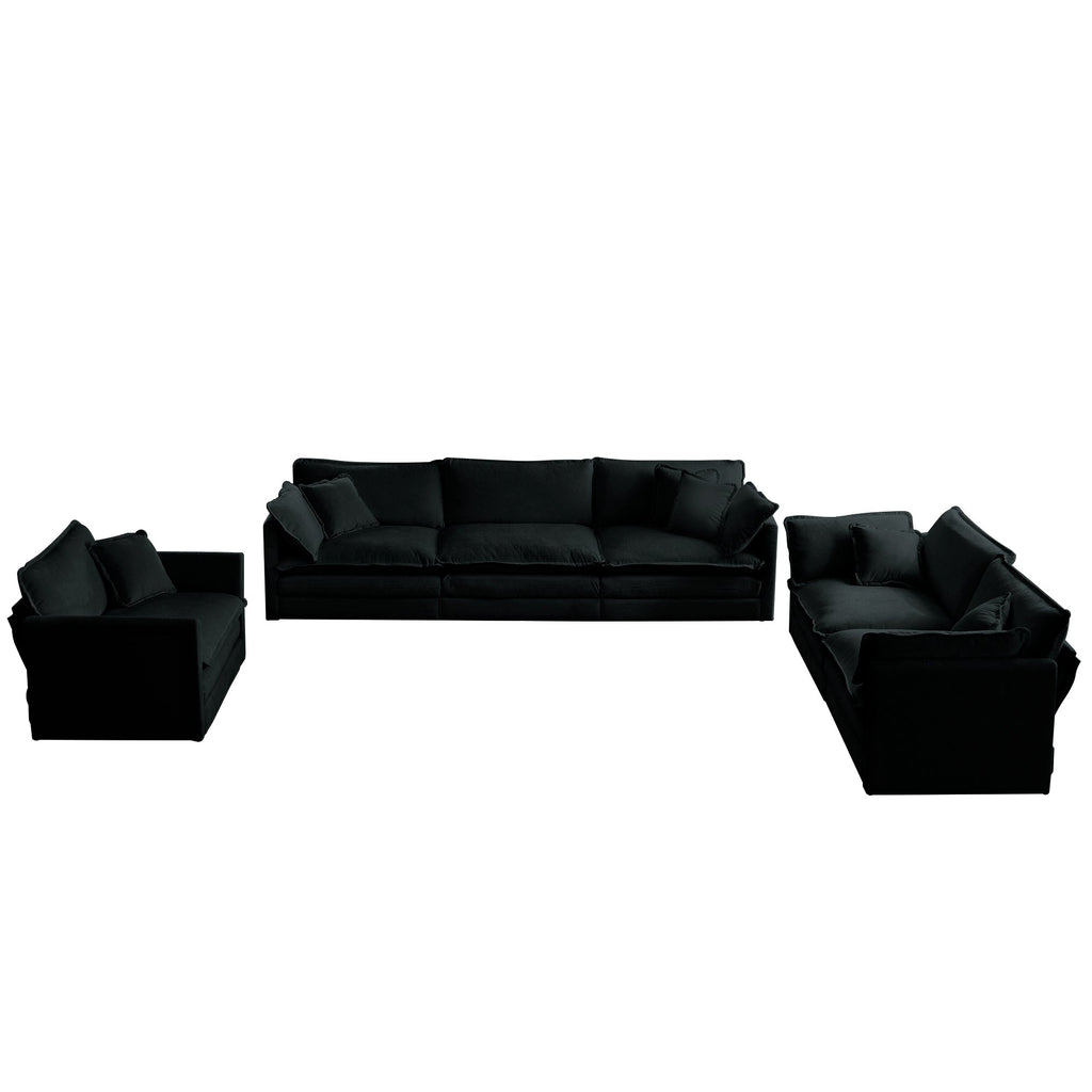 Modern Sofa Couch, 3 Piece Set Extra Deep Seat Sectional Sofa for Living Room, Oversized Sofa, 3 Seat Sofa, Loveseat and Single Sofa, Black Chenille