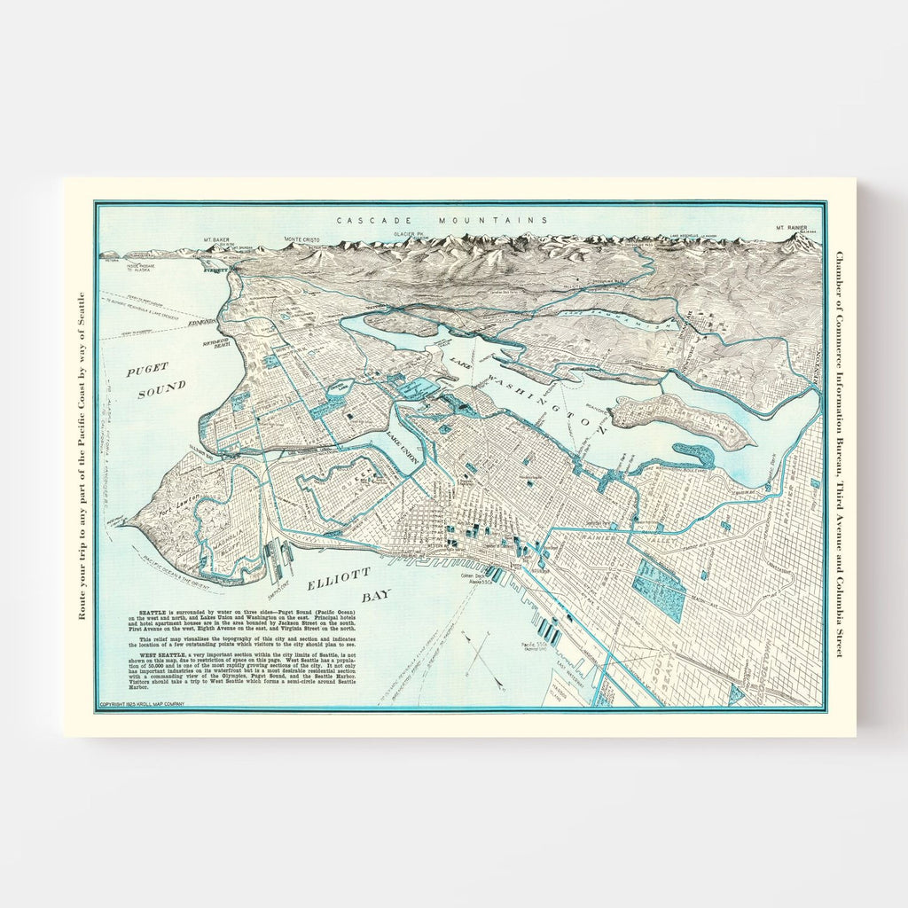 Vintage Map of Seattle, Washington 1925