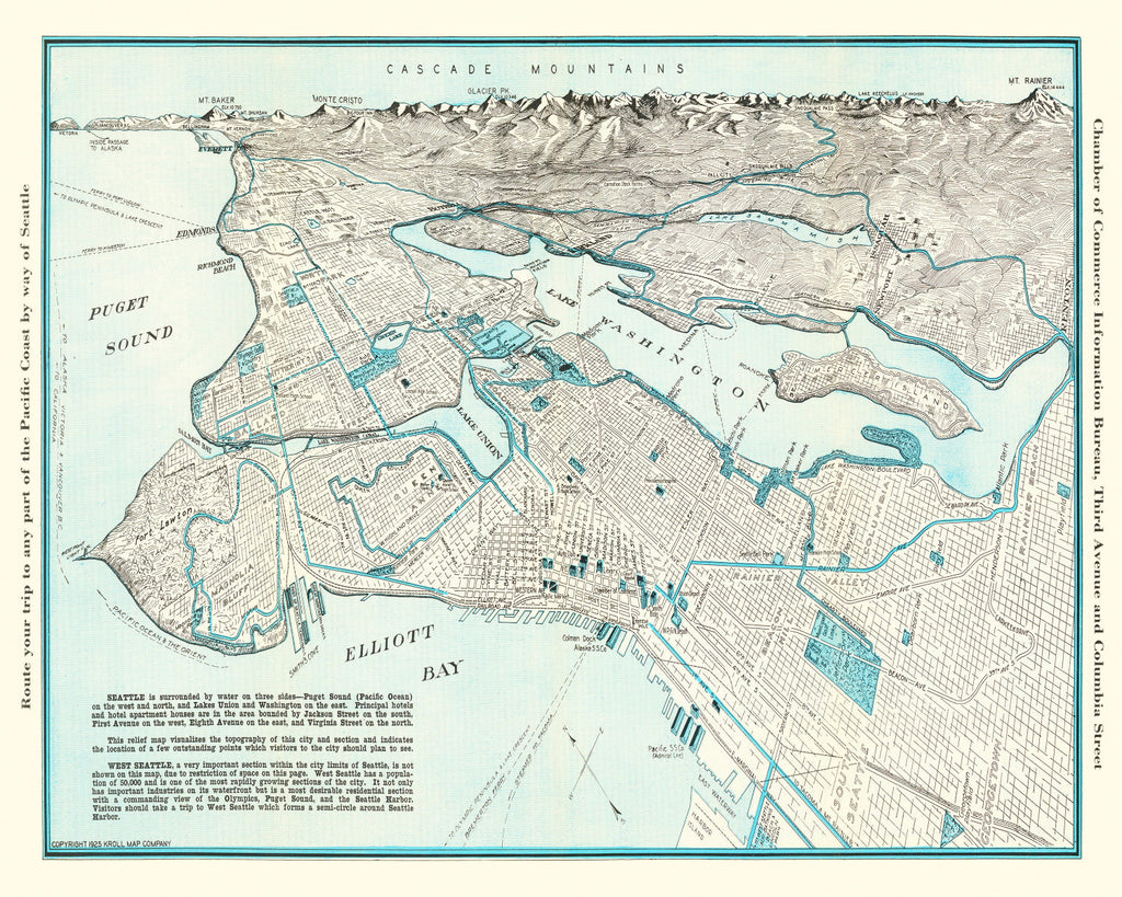 Vintage Map of Seattle, Washington 1925
