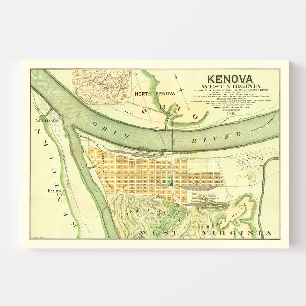 Vintage Map of Kenova, West Virginia 1890