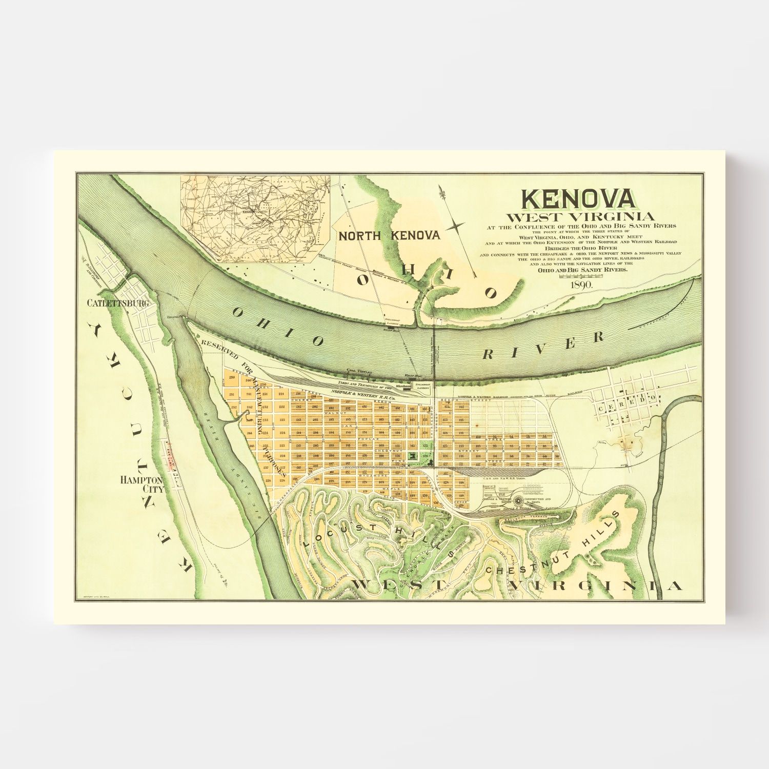 Vintage Map of Kenova, West Virginia 1890