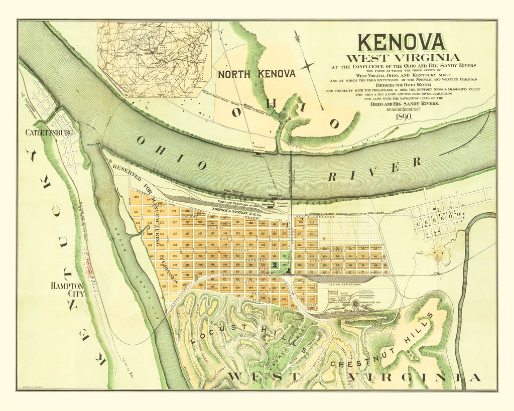 Vintage Map of Kenova, West Virginia 1890