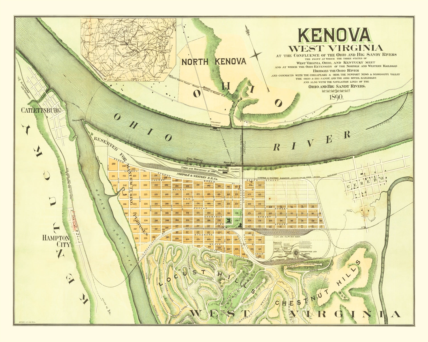 Vintage Map of Kenova, West Virginia 1890