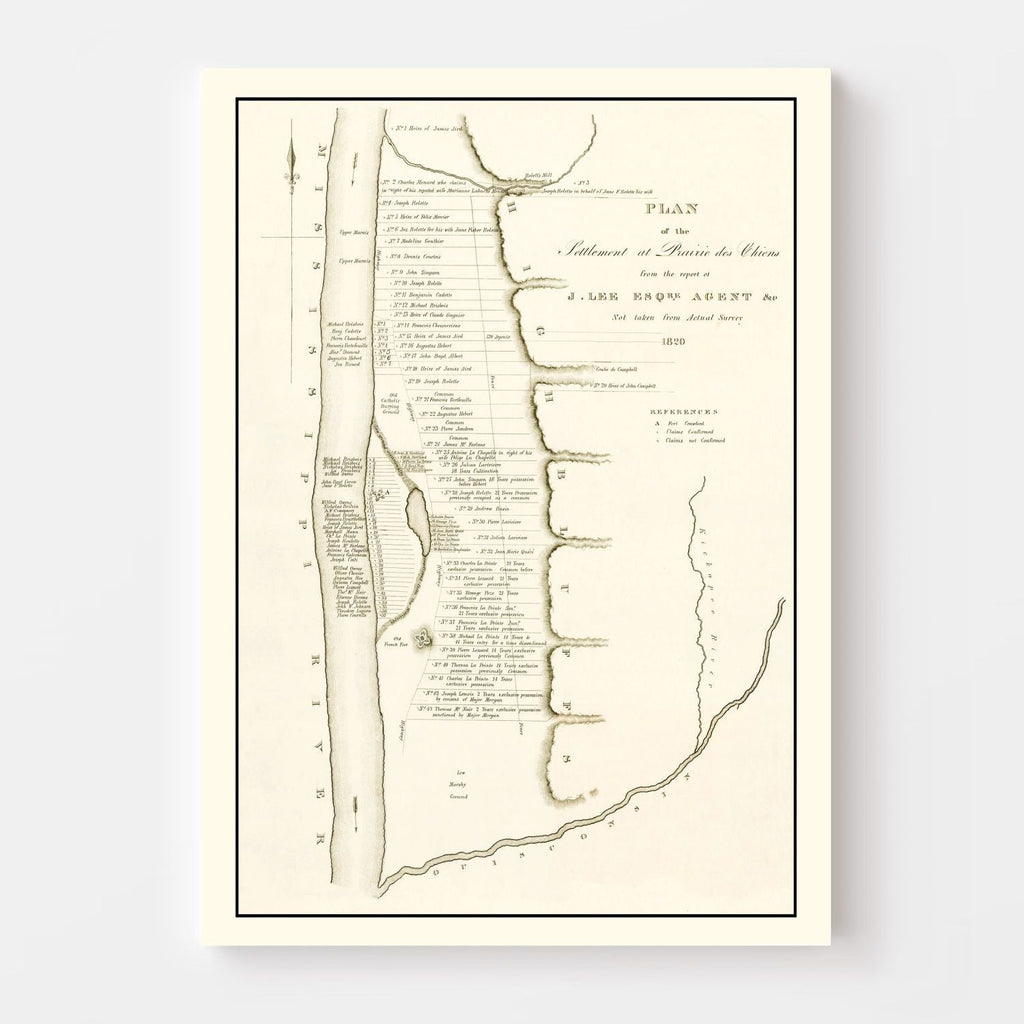 Vintage Map of Prairie des Chiens, Wisconsin 1834