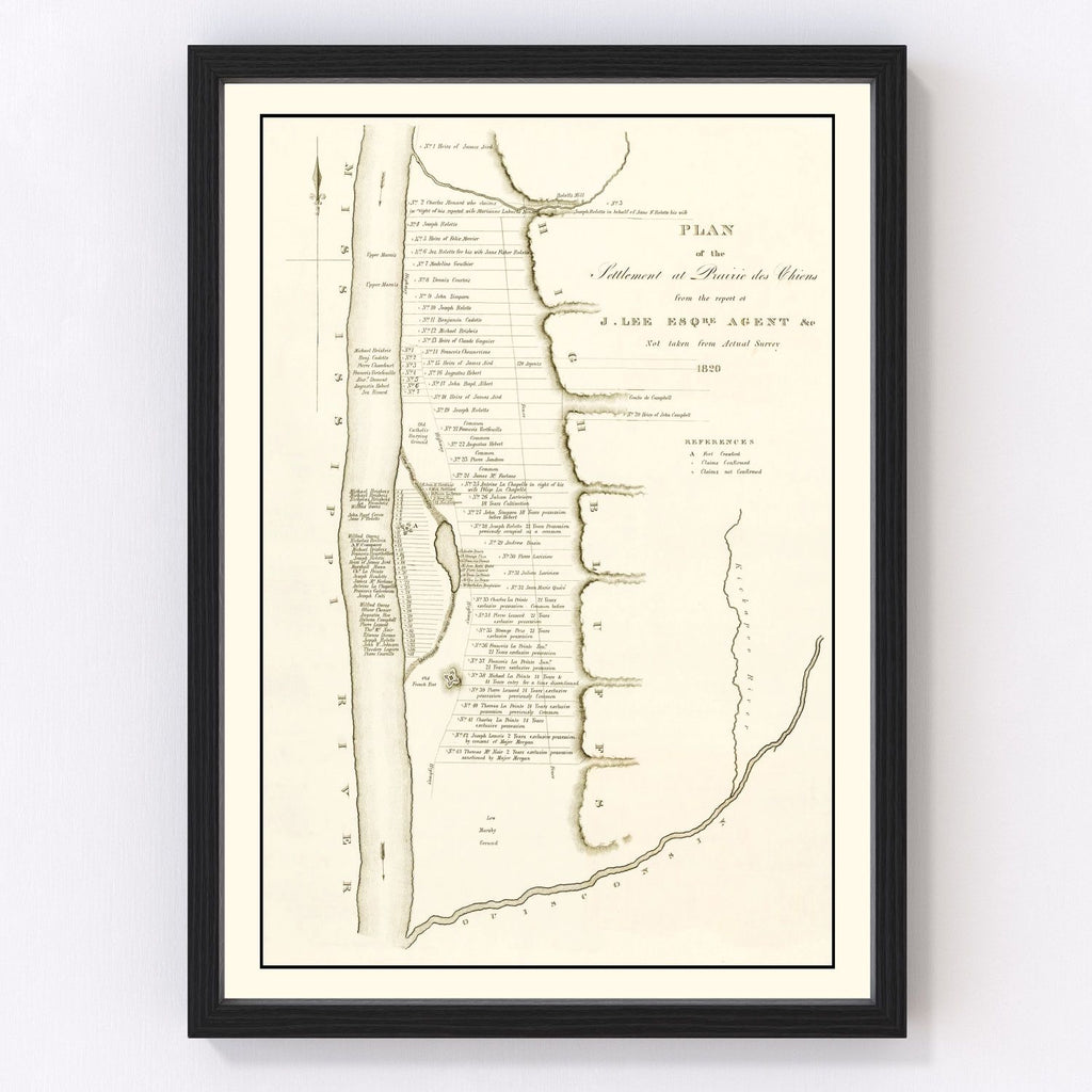 Vintage Map of Prairie des Chiens, Wisconsin 1834