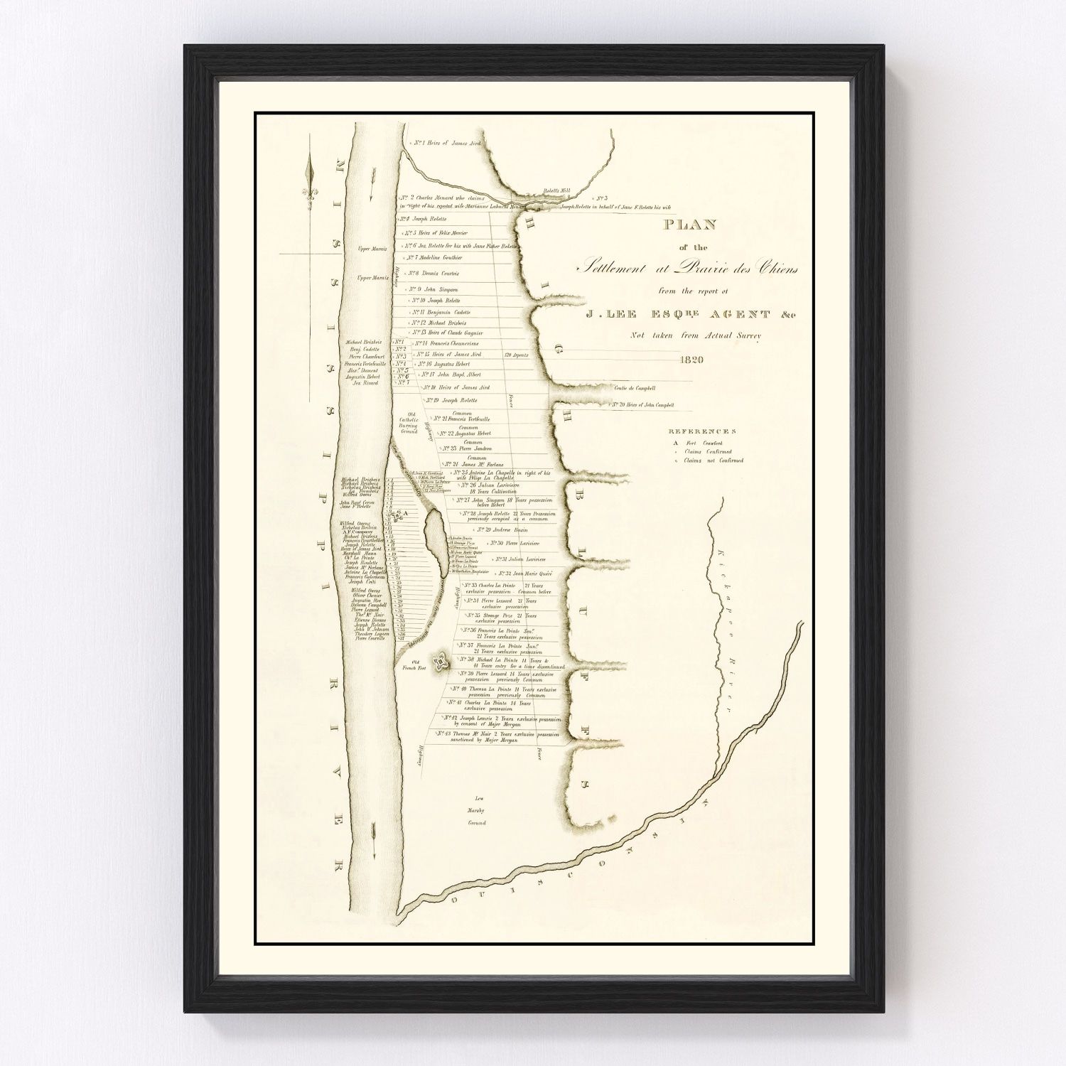Vintage Map of Prairie des Chiens, Wisconsin 1834