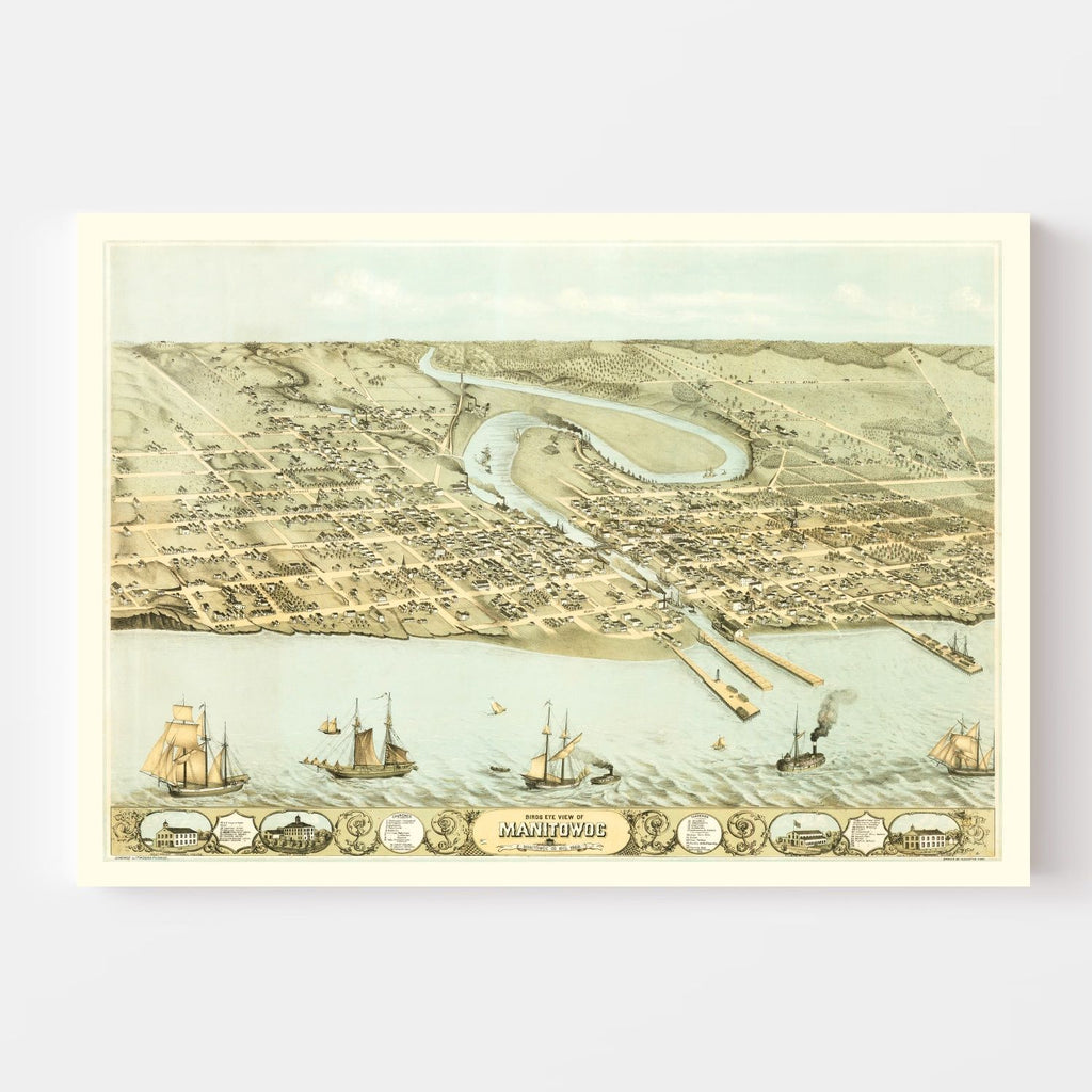 Vintage Map of Manitowac, Wisconsin 1868