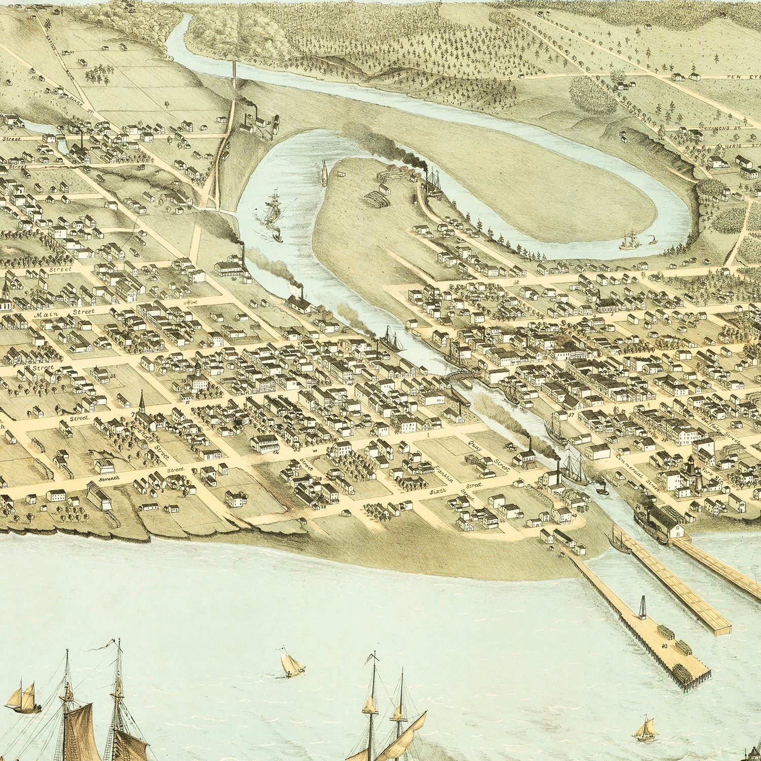 Vintage Map of Manitowac, Wisconsin 1868