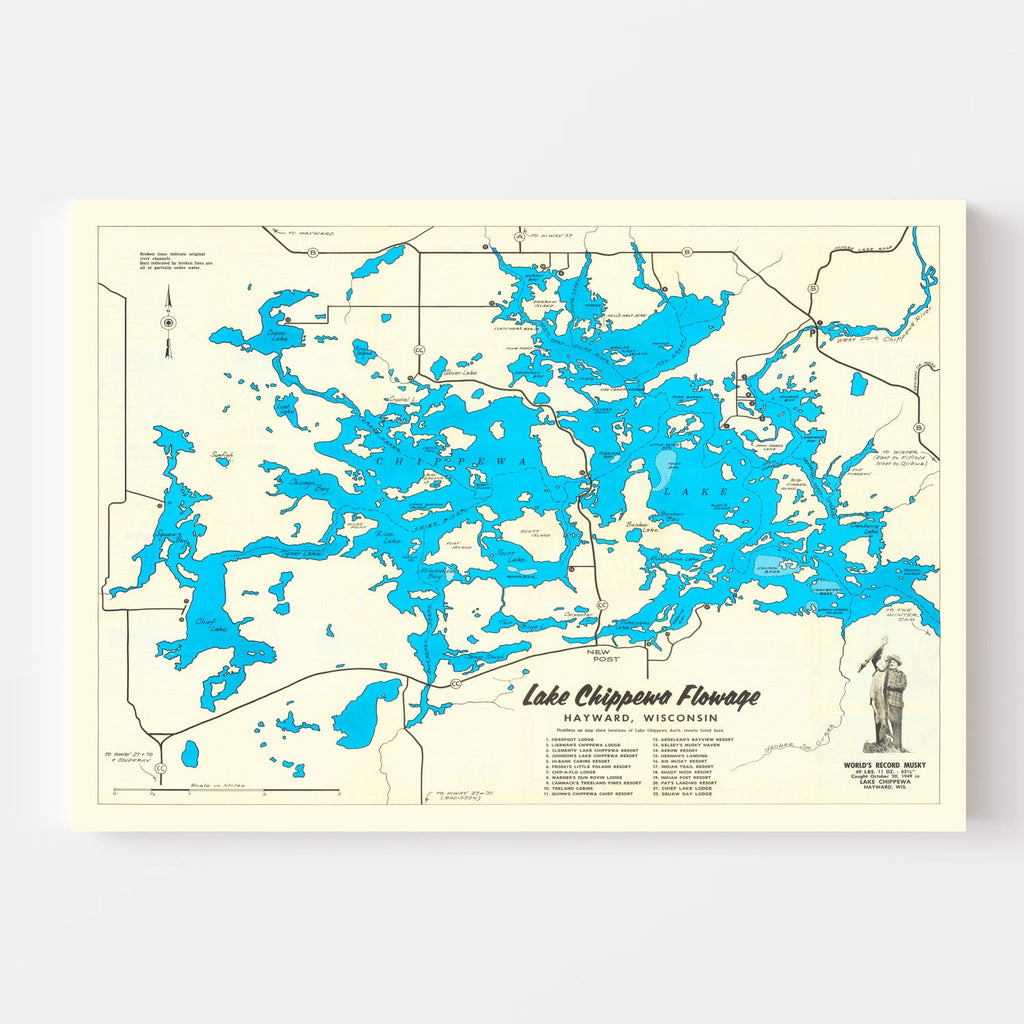 Vintage Map of Lake Chippewa, 1950