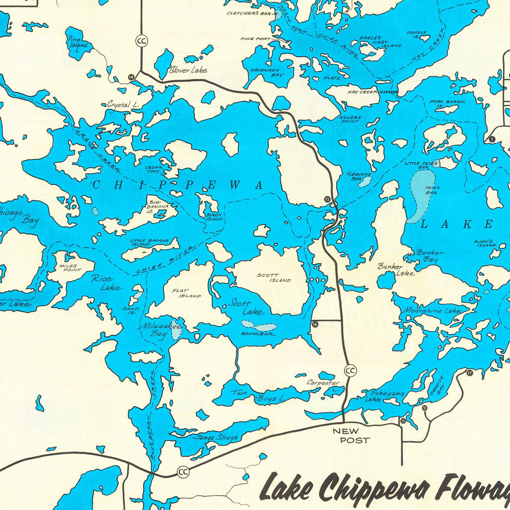 Vintage Map of Lake Chippewa, 1950