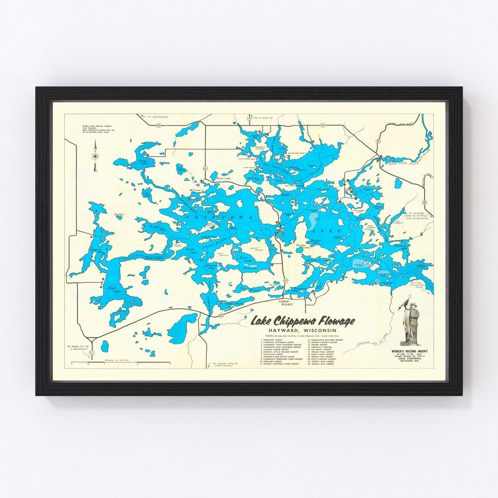 Vintage Map of Lake Chippewa, 1950