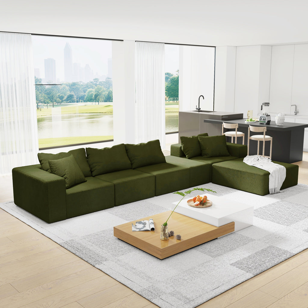 Modern Upholstered Sectional Sofa Couch Set,Modular 132' L Shaped Sectional Living Room Sofa Set With 6 Pillows,Free Combination Sofa Couch for Living Room,Bedroom