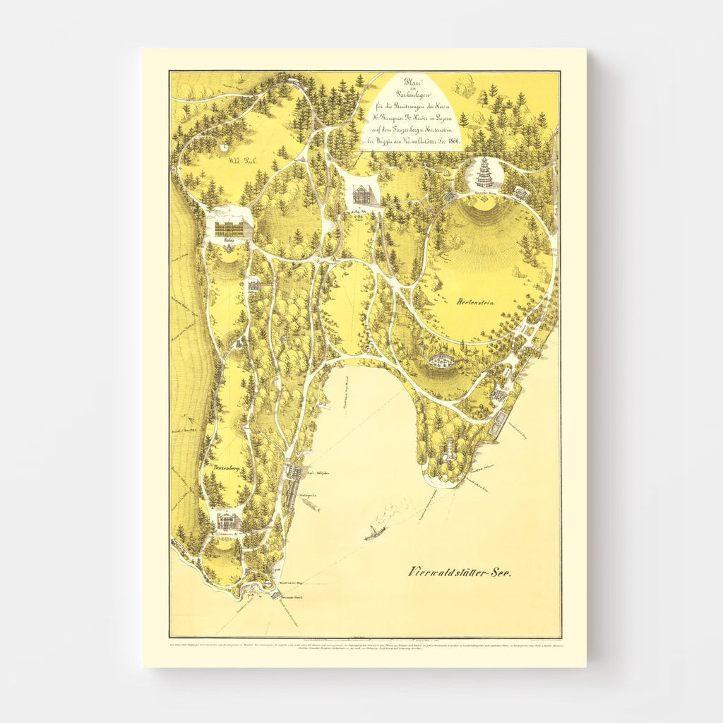 Vintage Map of Lake Lucerne, 1866