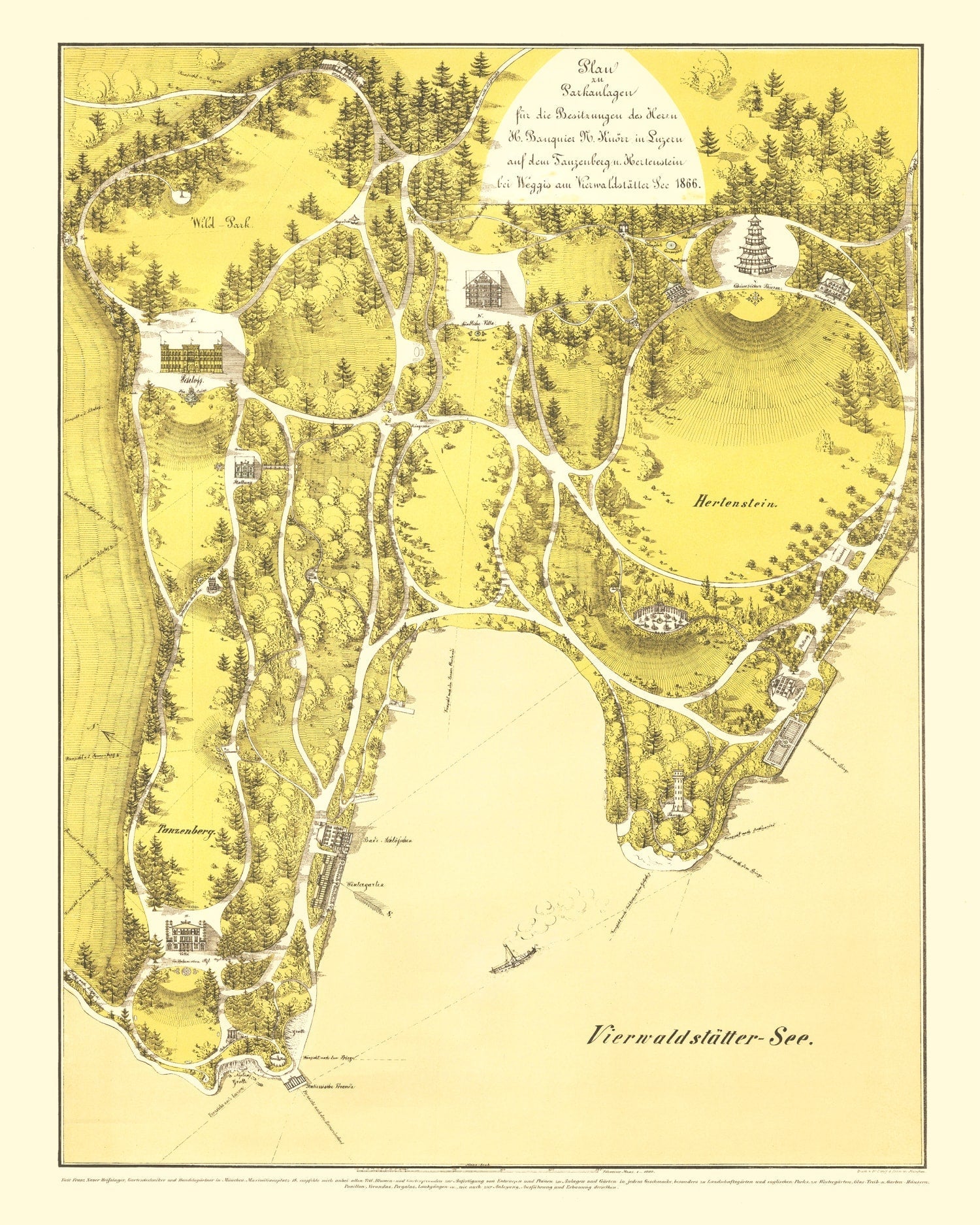 Vintage Map of Lake Lucerne, 1866