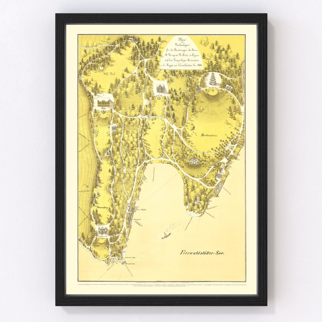Vintage Map of Lake Lucerne, 1866