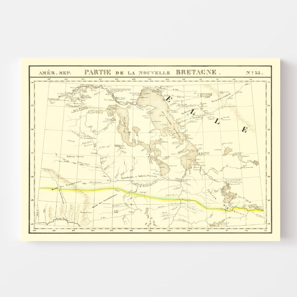 Vintage Map of Upper Missouri River, 1825