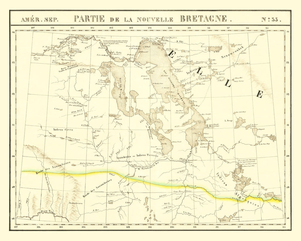 Vintage Map of Upper Missouri River, 1825