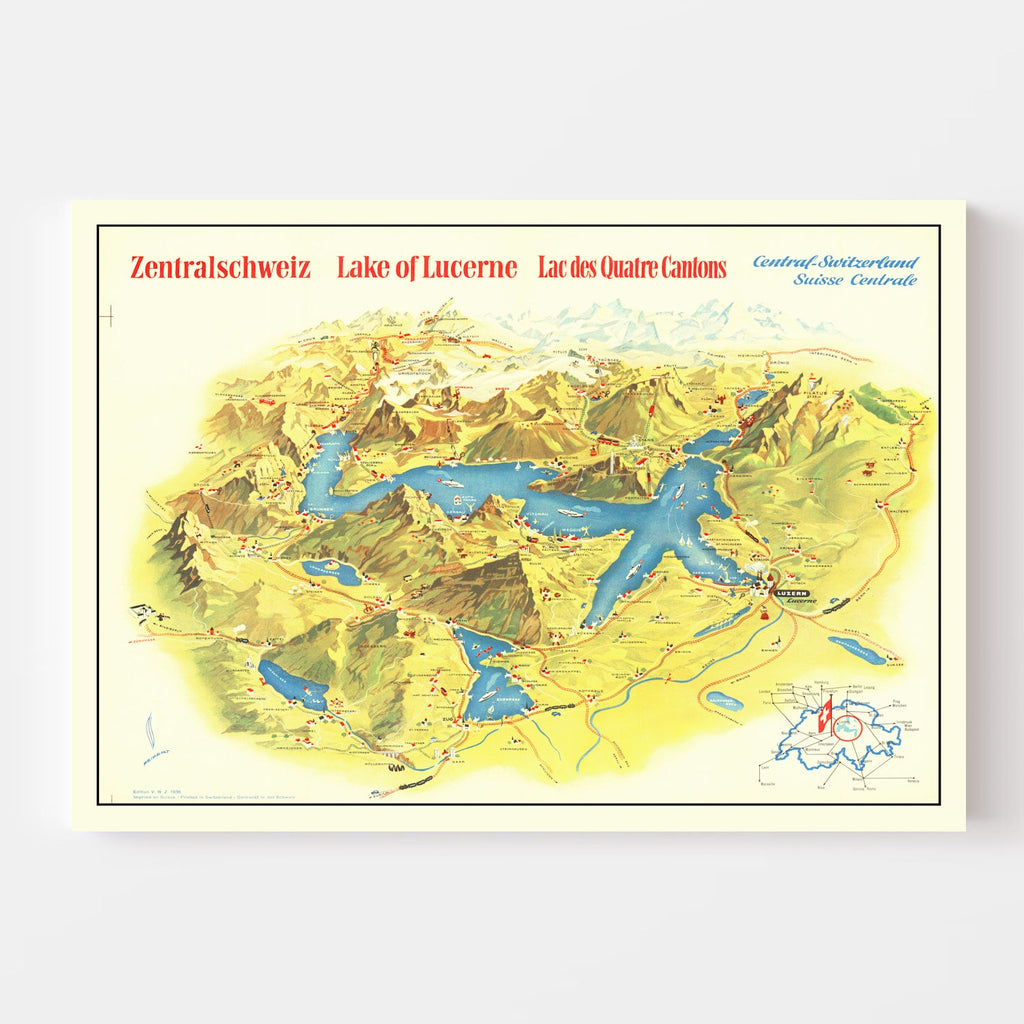 Vintage Map of Lake Lucerne, 1938