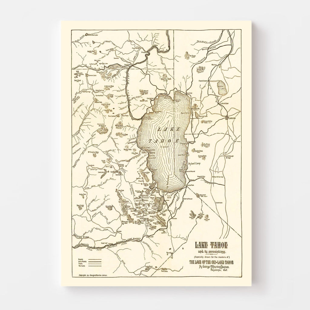 Vintage Map of Lake Tahoe, 1915