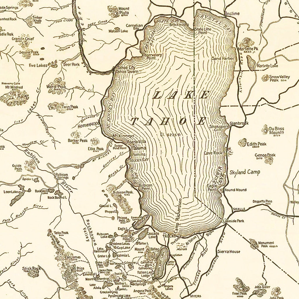 Vintage Map of Lake Tahoe, 1915