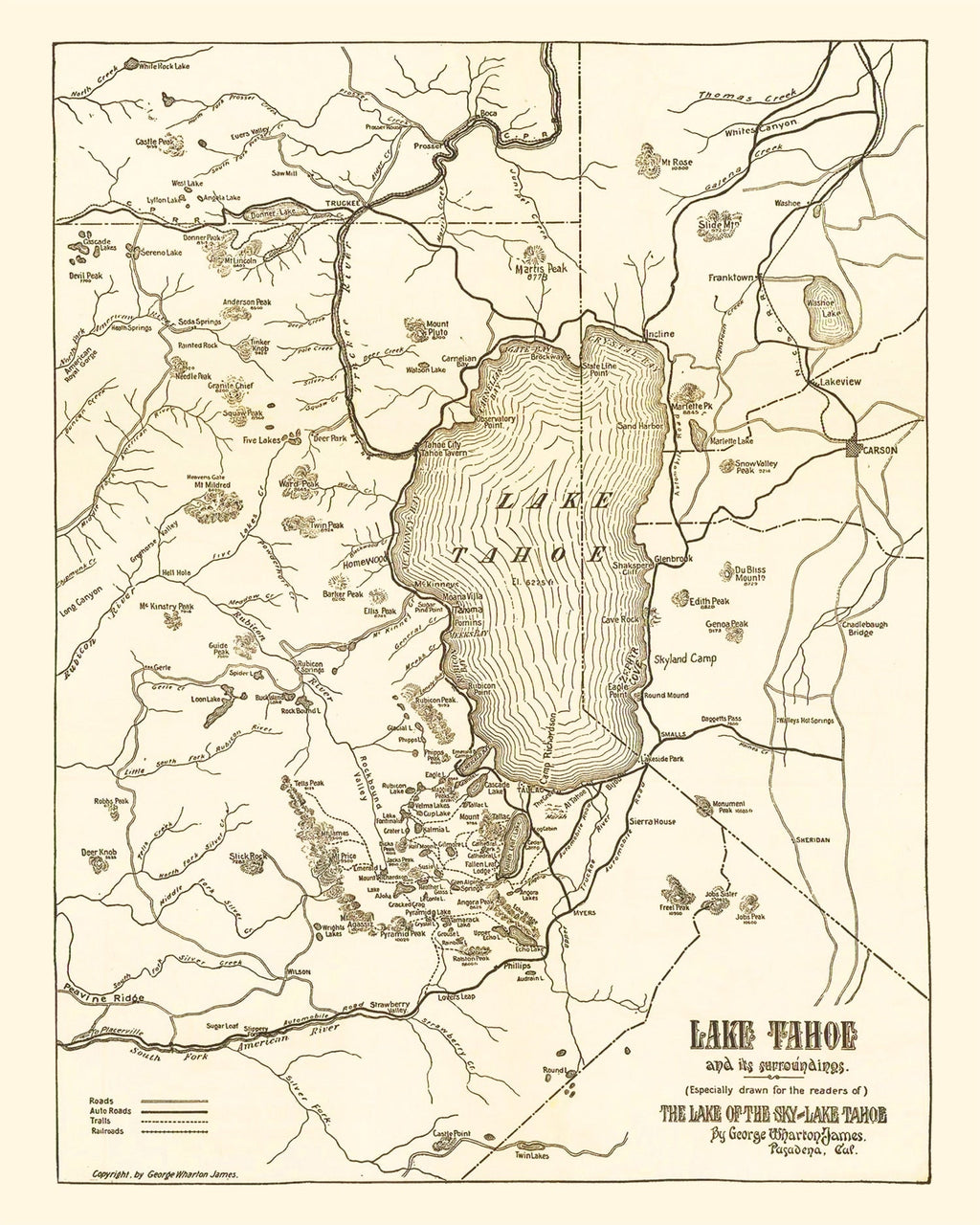 Vintage Map of Lake Tahoe, 1915