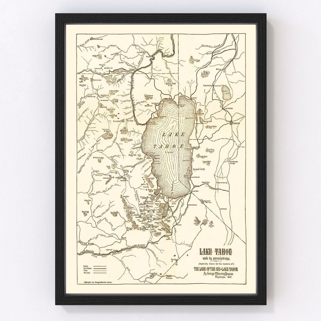 Vintage Map of Lake Tahoe, 1915