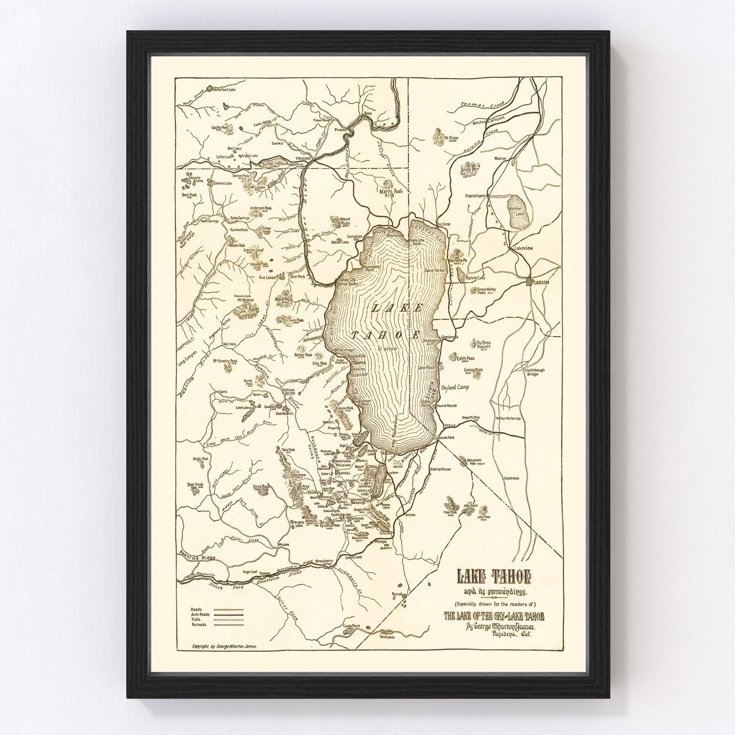 Vintage Map of Lake Tahoe, 1915