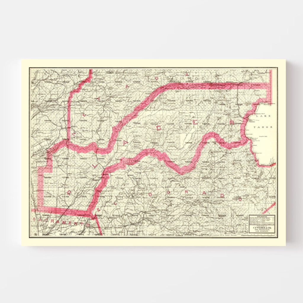 Vintage Map of Lake Tahoe, 1914