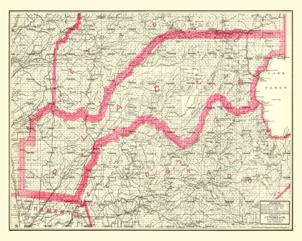 Vintage Map of Lake Tahoe, 1914