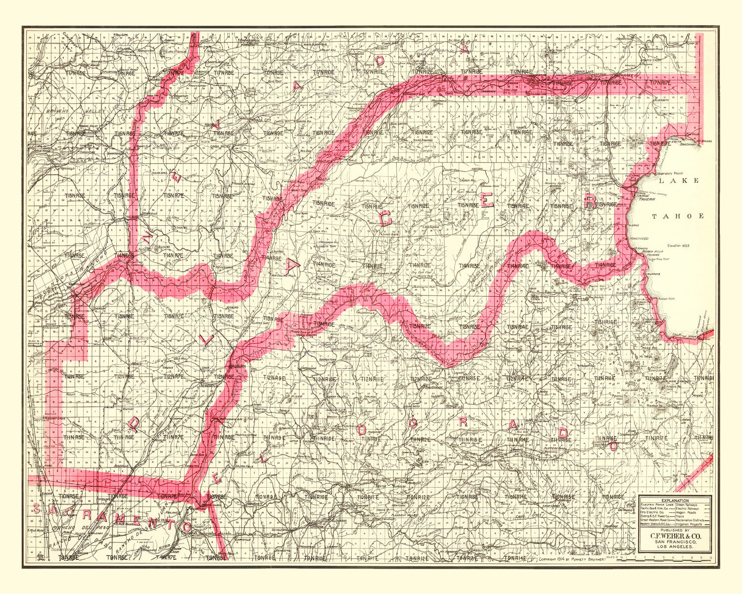 Vintage Map of Lake Tahoe, 1914