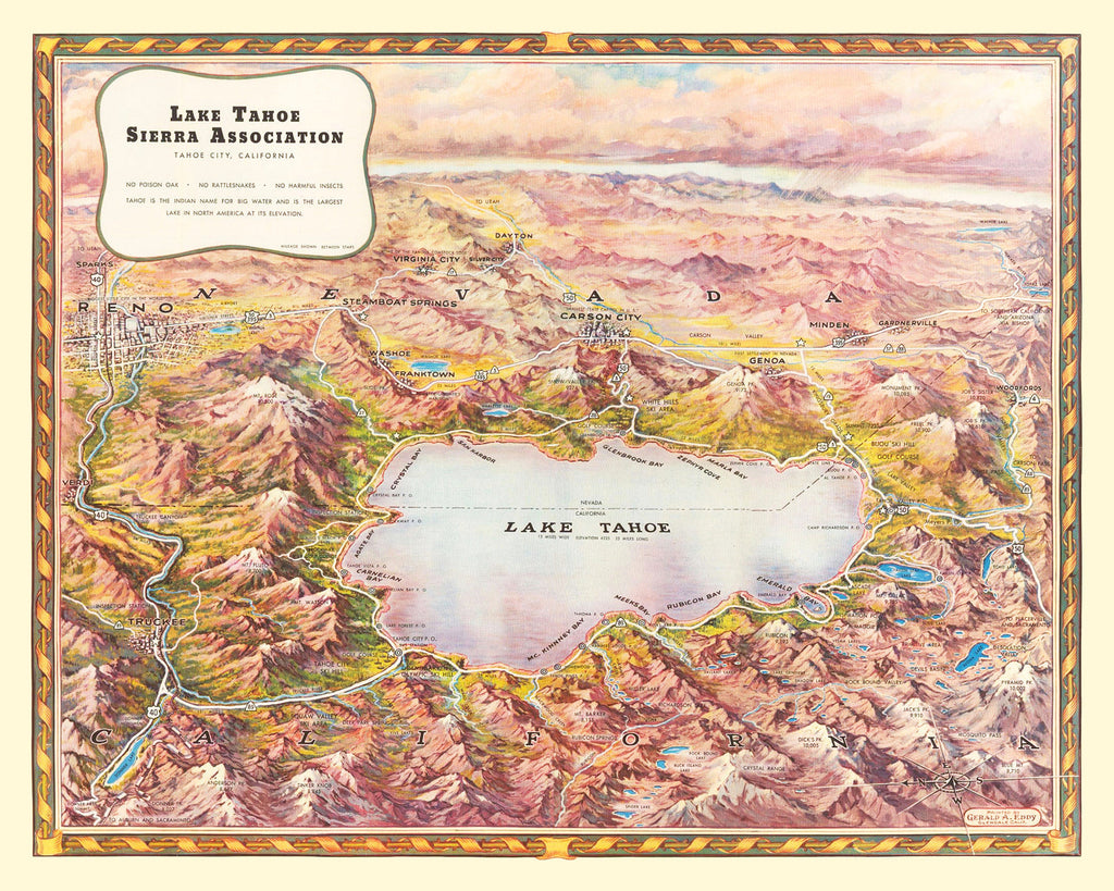 Vintage Map of Lake Tahoe, 1945