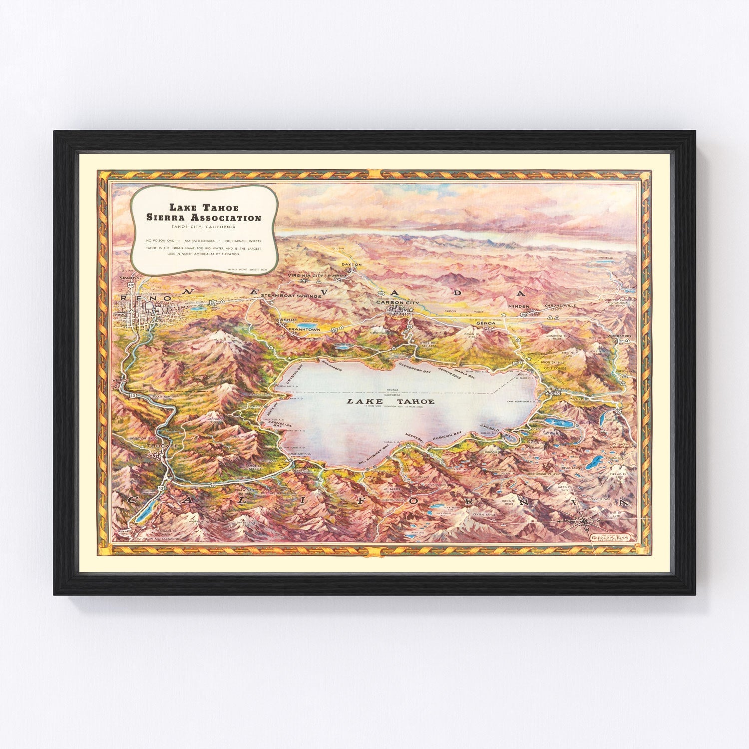 Vintage Map of Lake Tahoe, 1945