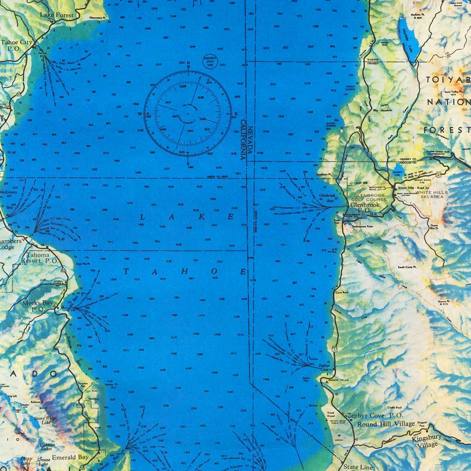 Vintage Map of Lake Tahoe, 1947