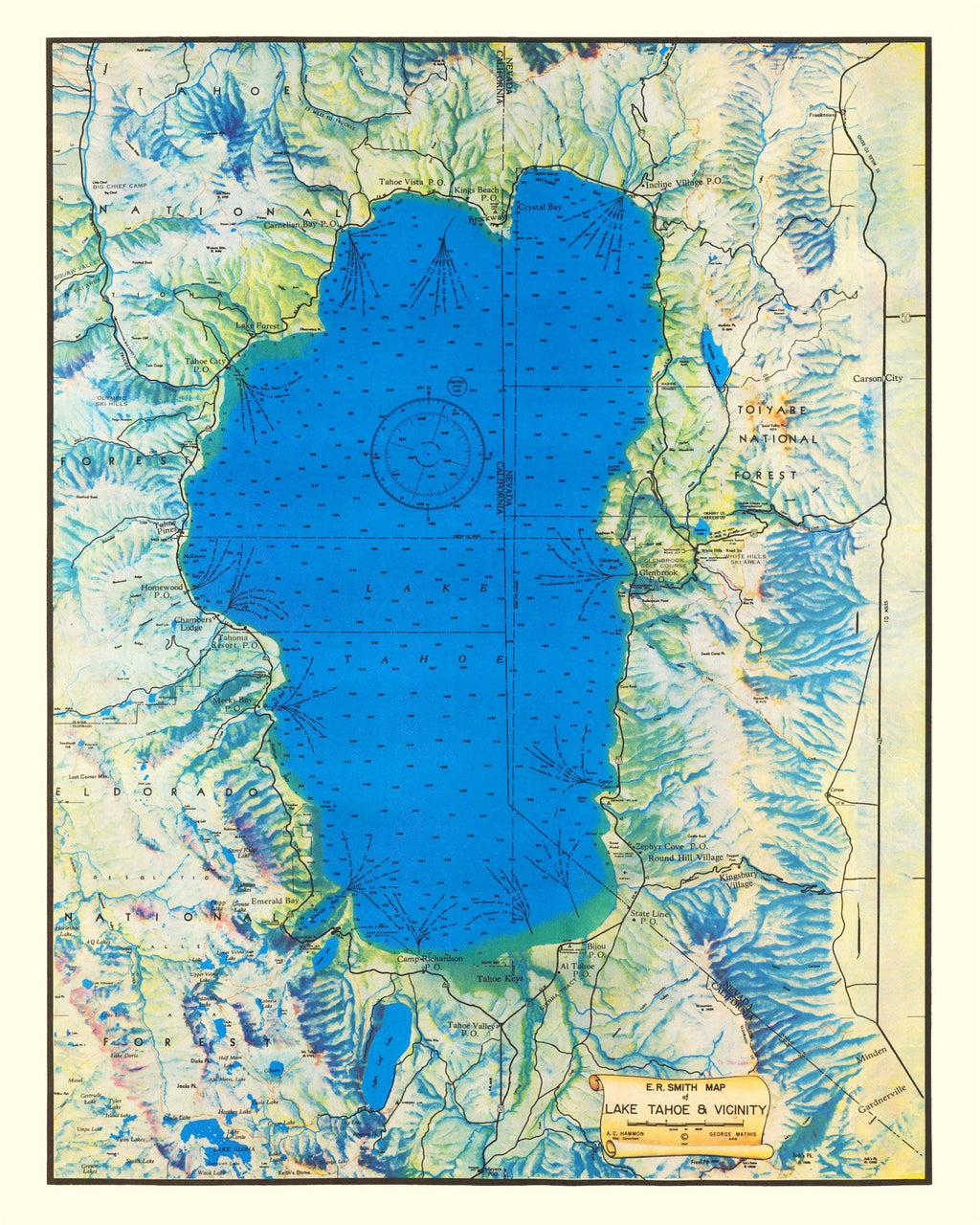 Vintage Map of Lake Tahoe, 1947