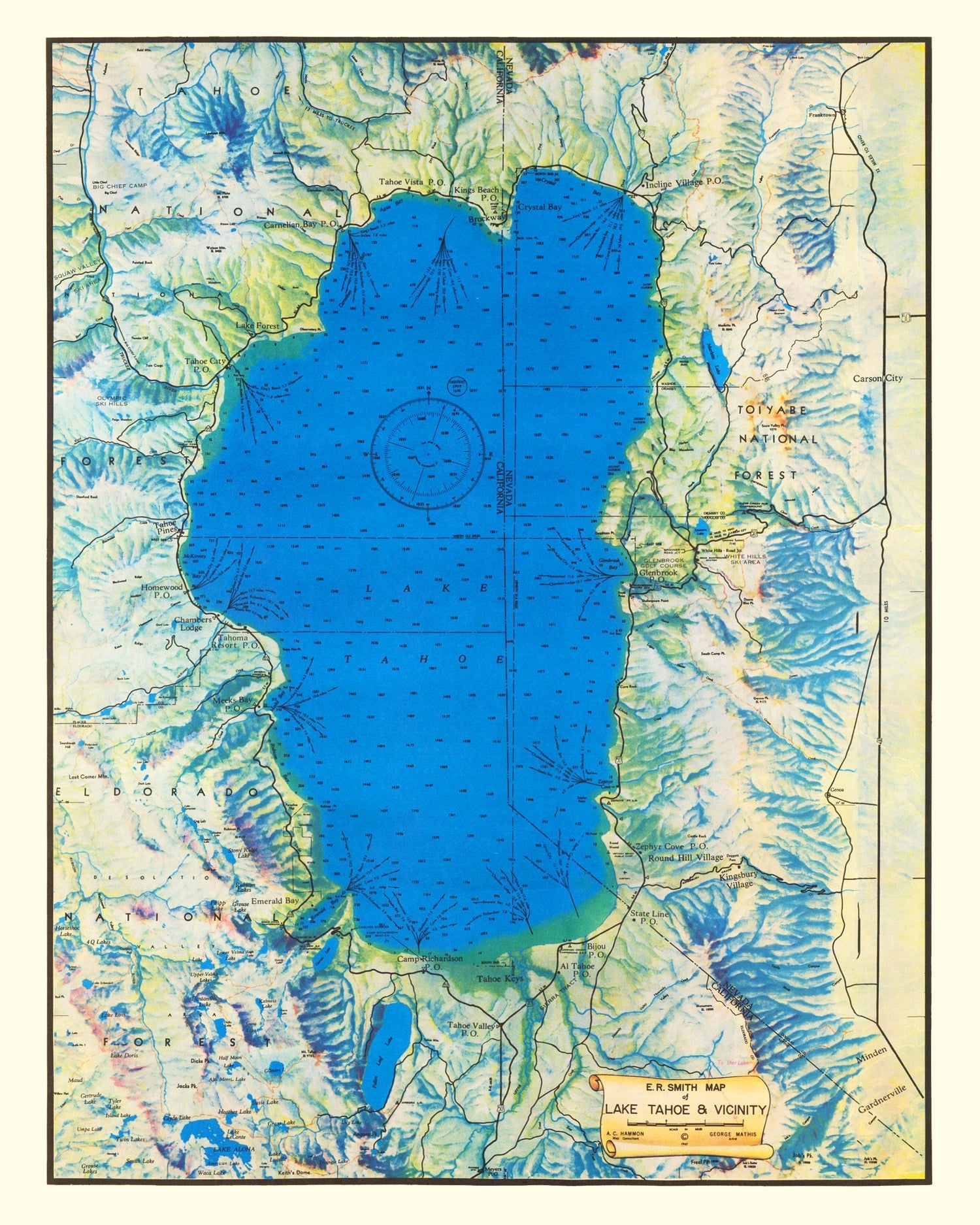 Vintage Map of Lake Tahoe, 1947