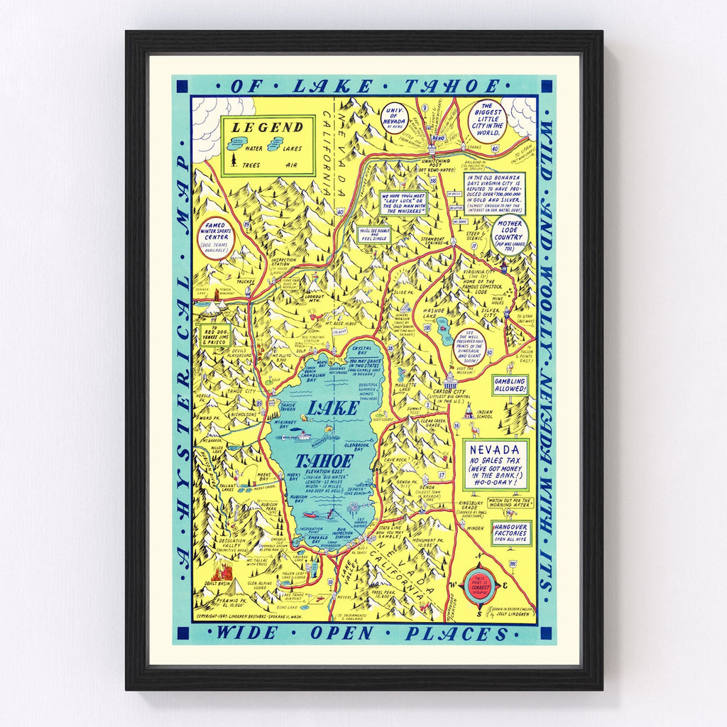 Vintage Map of Lake Tahoe, 1947