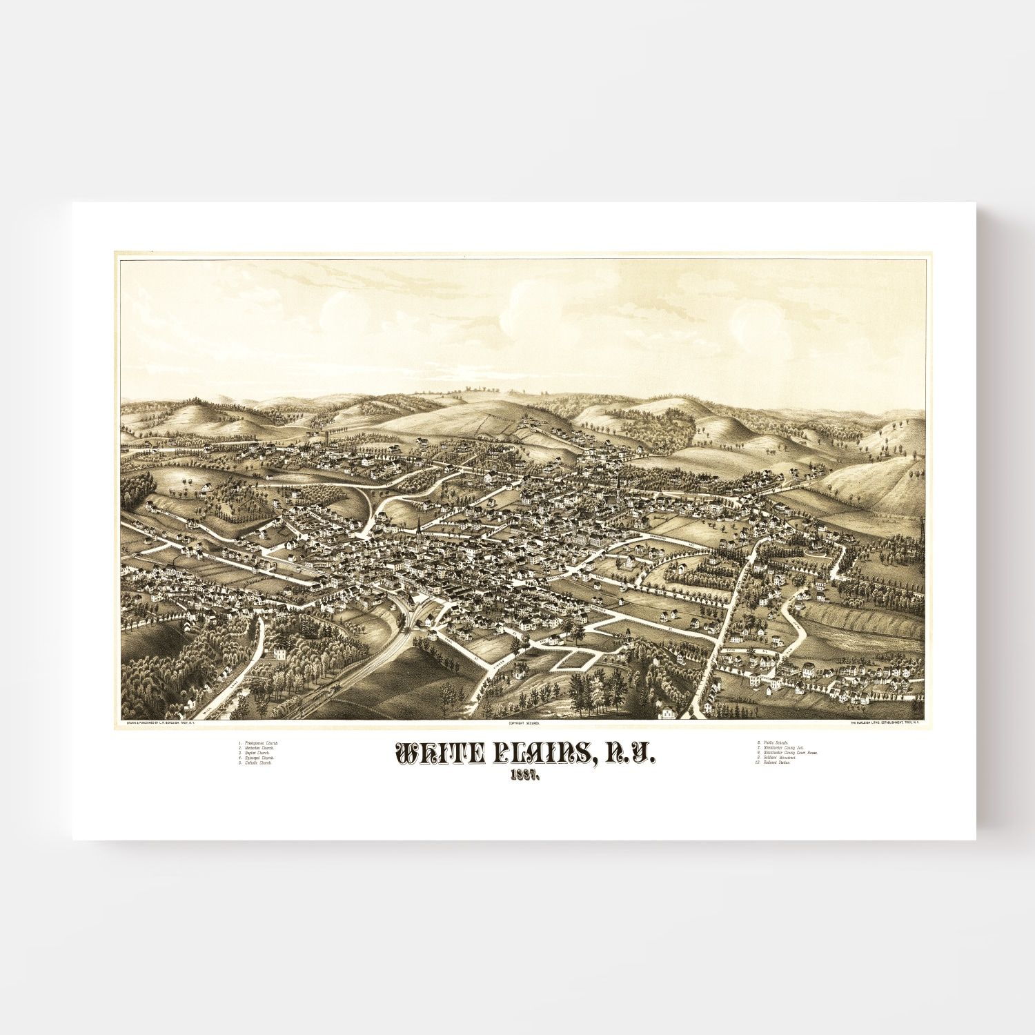 Vintage Map of White Plains, New York 1887