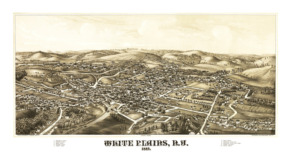 Vintage Map of White Plains, New York 1887