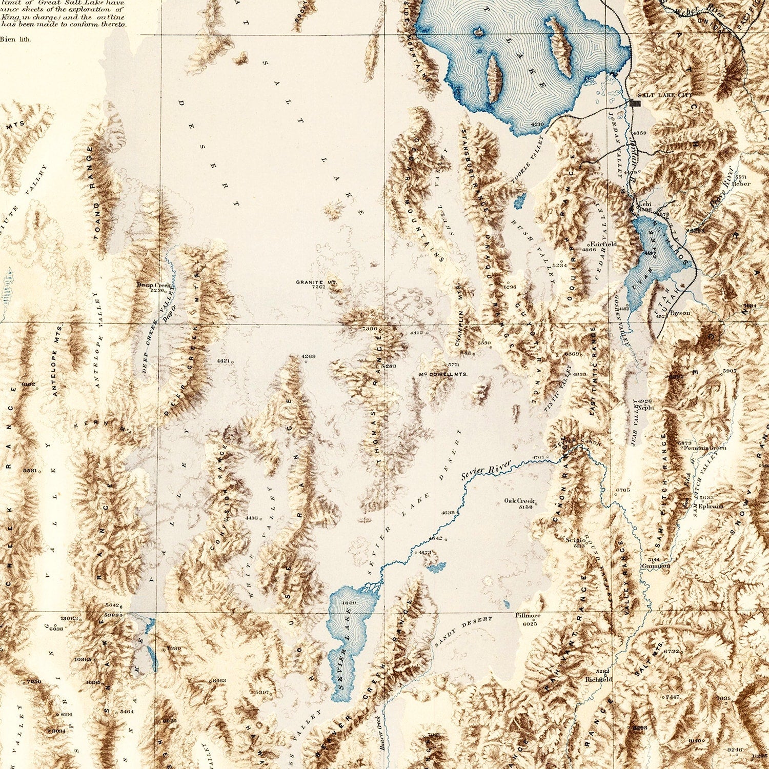 Vintage Map of Lake Bonneville, 1877