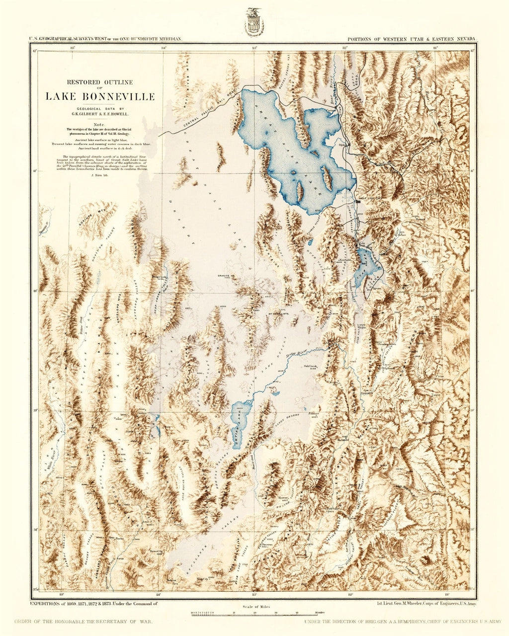 Vintage Map of Lake Bonneville, 1877