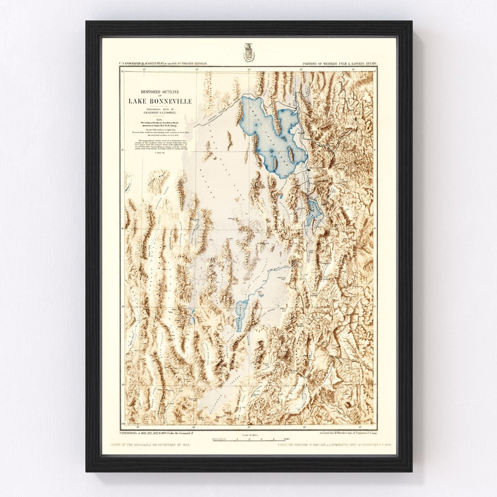 Vintage Map of Lake Bonneville, 1877
