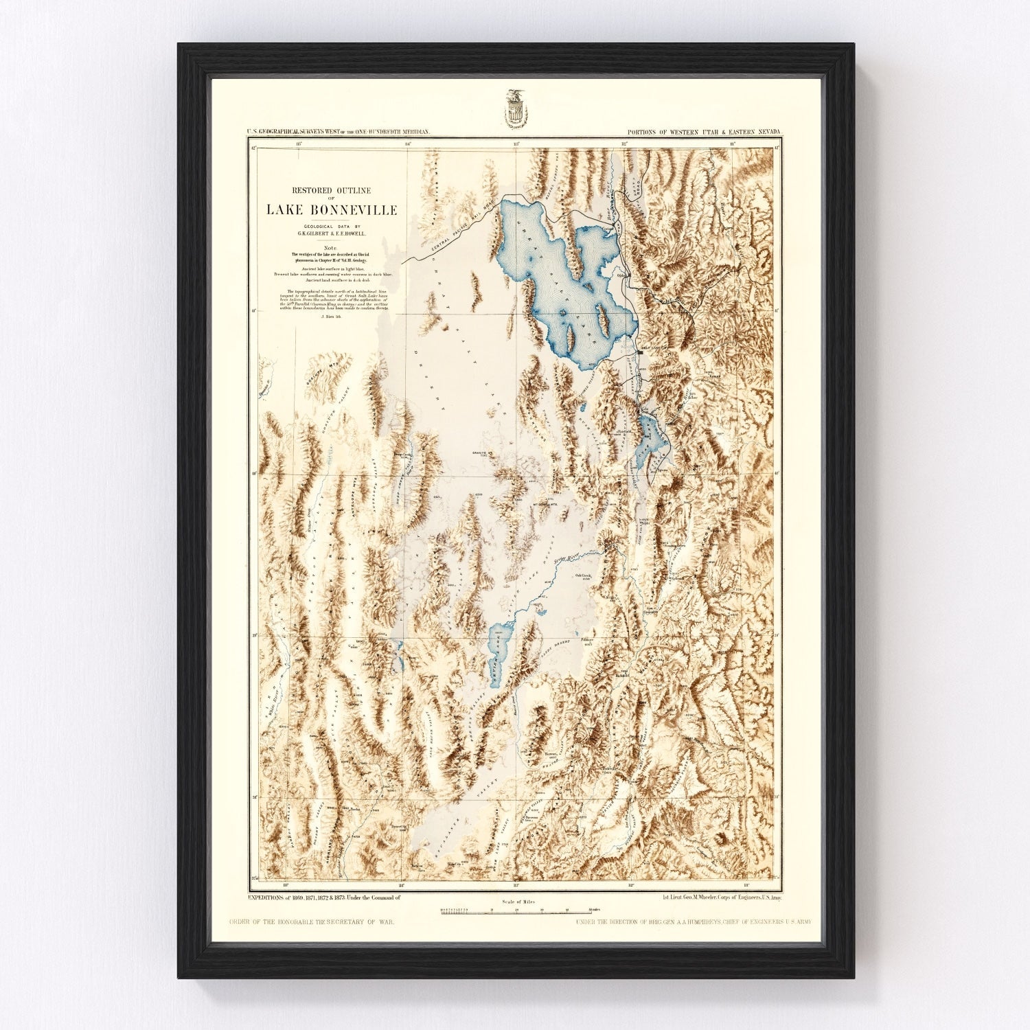 Vintage Map of Lake Bonneville, 1877