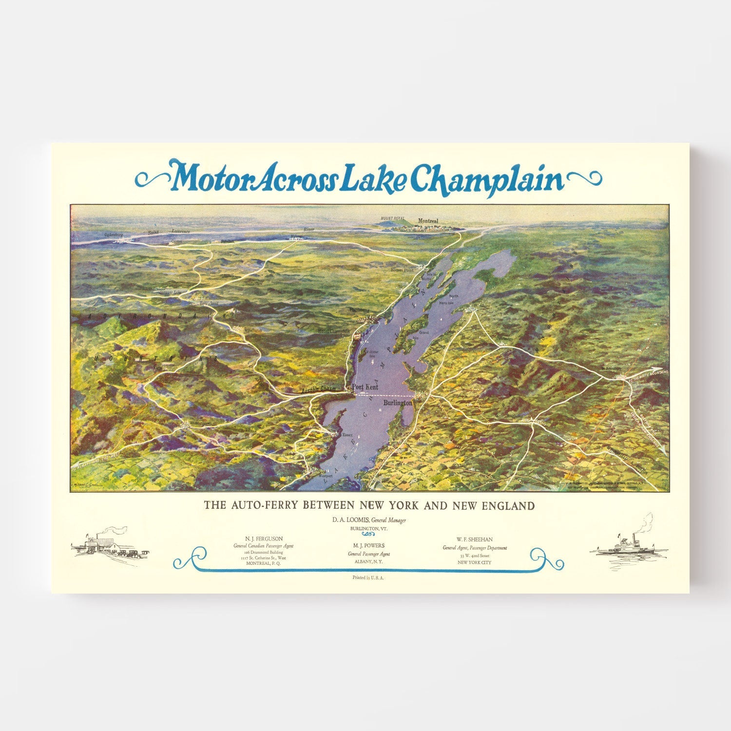 Vintage Map of Lake Champlain, 1932