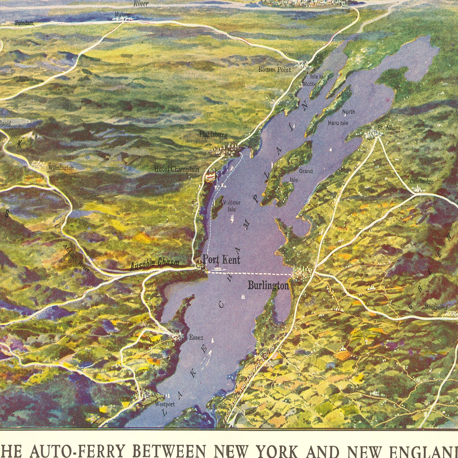 Vintage Map of Lake Champlain, 1932