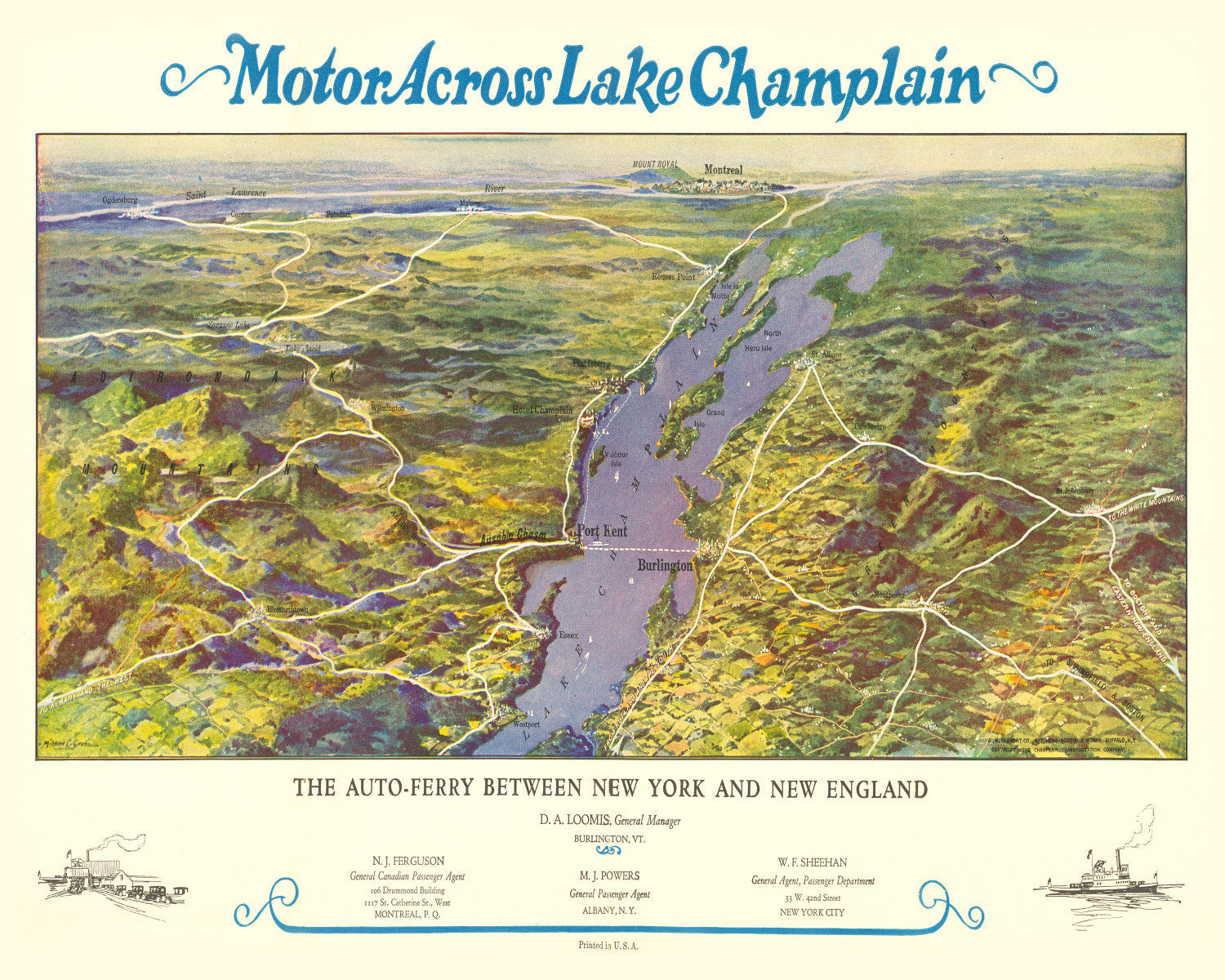 Vintage Map of Lake Champlain, 1932